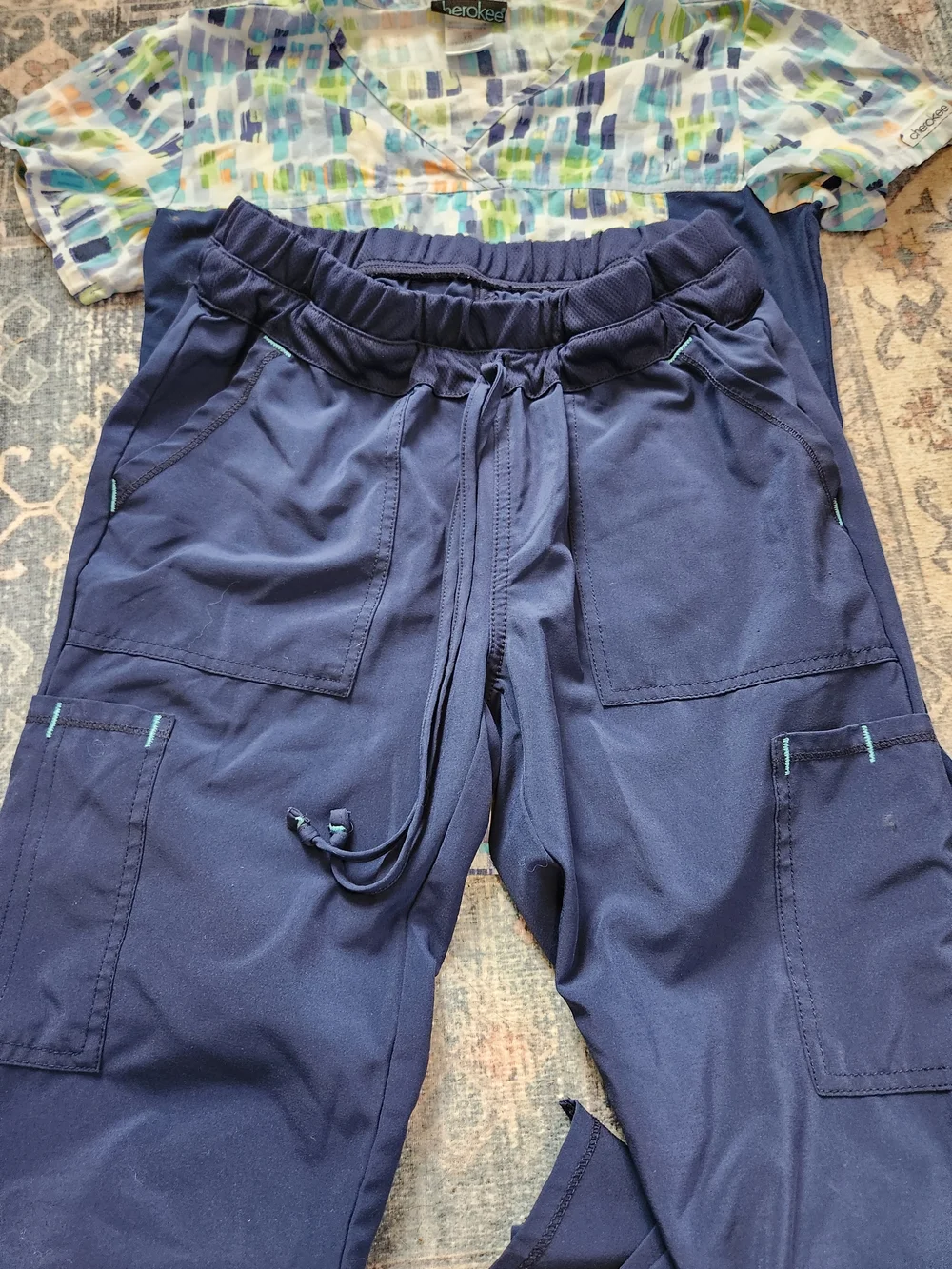 Cherokee Navy & Multi-Color Women’s Scrub Top/Scrubstar Pants